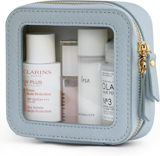 Popvibe Clear Makeup Bag Travel Cosmetic Case Transparent Toiletry Bag with Zipper, Portable Make Up Organizer Traveling Compact Car Bag for Essentials