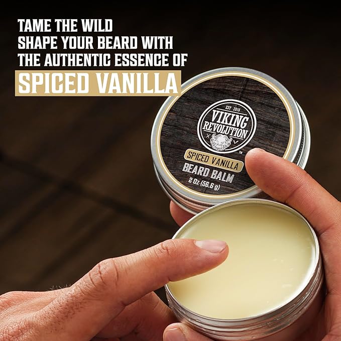 Viking Revolution Spiced Vanilla Beard Balm for Men (2oz) and Beard Oil (1 fl oz) Kit - With Argan and Jojoba Oils - Soften and Moisturize - Stocking Stuffers for Men