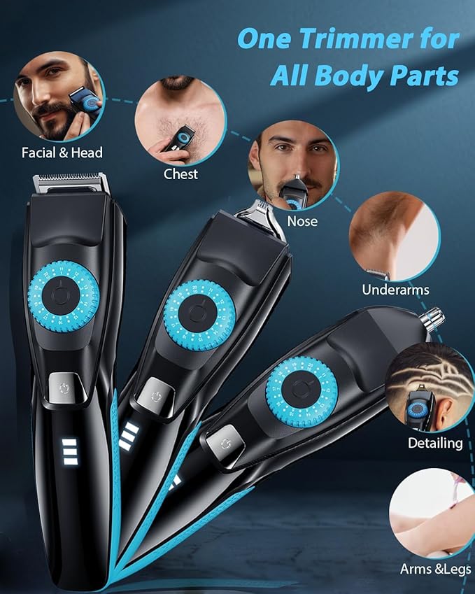 40 Precisions Electric Beard Trimmer for Men, Mens Grooming Trimmer for Beard, Mustache, Face and Ear Hair, Multi-Series Clipper, Waterproof, USB C Charging, Soft Pouch (Blue + Black)