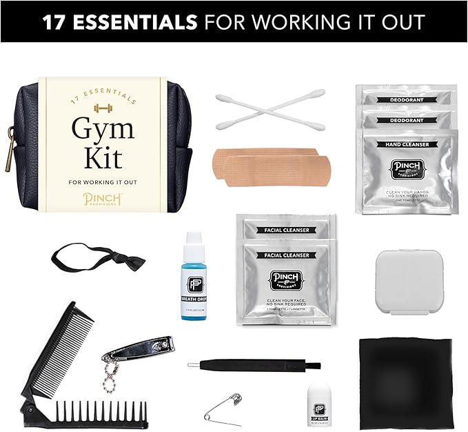 Pinch Provisions Gym Kit, includes 15 Personal Care Essentials for Wellness & Beauty, Perfect for Gifts, Gym Bags, Duffle Bags & Lockers (Navy)