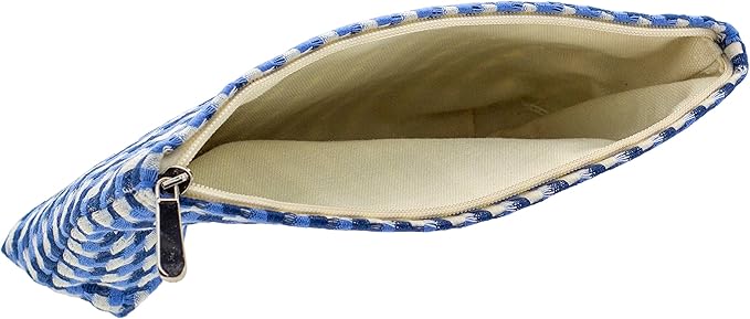 Makeup Bags for Purse Zipper Cosmetic Pouch Large Travel Canvas Make Up Organizer Tool Pouch for Women and Girls,Grid Blue