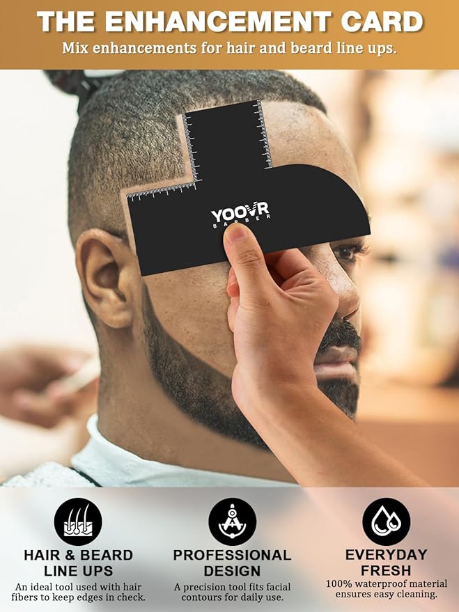 2PCS Barber Accessories for Haircut & Beard Lineup, Enhancement Card for Barbers & Beginners, Essential Shaping Tool for Beard Trimmer Hair Clipper Hair Fiber Enhancements Barber Spray, T-shaped