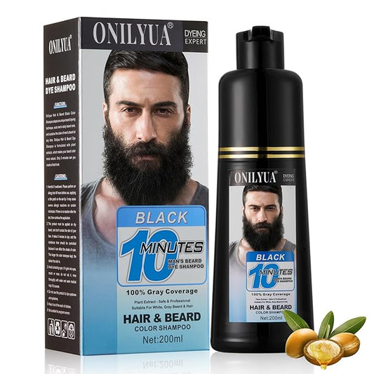 Men's 3 in 1 Black Beard Dye Shampoo, Simpler Color for Men's Beard & Mustaches, Long Lasting Gray Reducing 200 ml