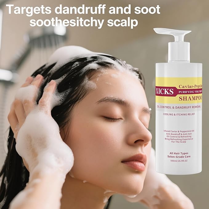 Professional Hair Treatment Set with Caviar Peptide Volumizing Shampoo, Maca Collagen Repair Mask and Maca Essence Oil -Dandruff Treatment，Controls Oil, Soothes Scalp for Dry Damaged All Hair Types