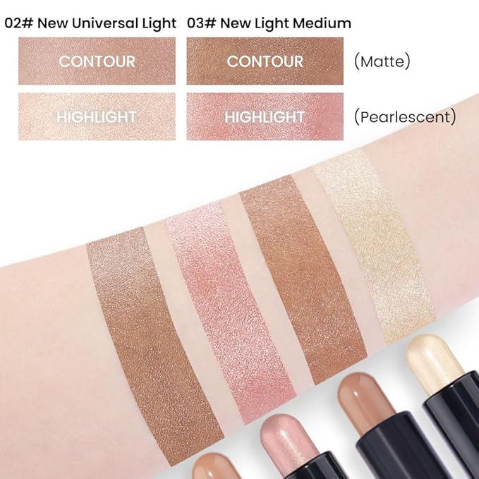 evpct 2in1 Face Shaping & Contouring Stick Cream Contour Concealer Bronzer Stick Makeup Kit for Face Highlighter Makeup Stick contorno maquillaje de maquillaje, NEW Universal Light +NEW Light Medium