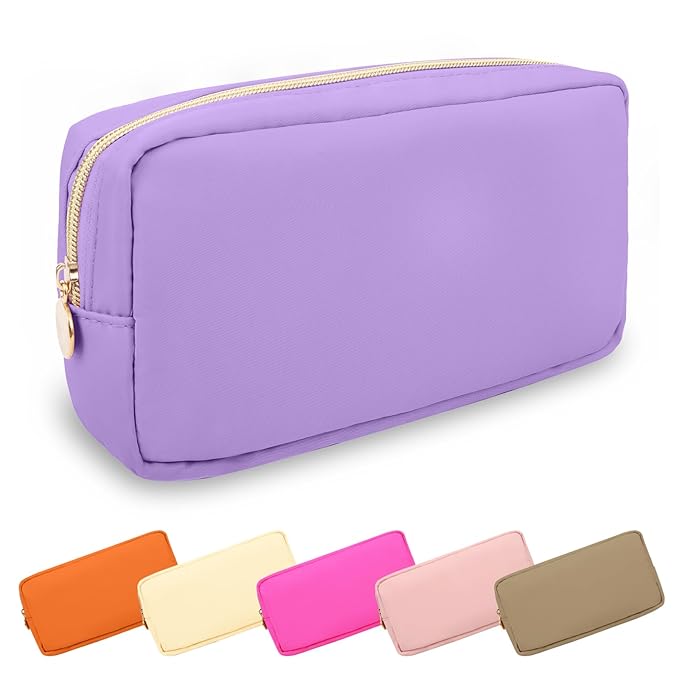 Small Makeup Bag Pouch for Purse, Nylon Travel Toiletry Storage Bag Cute Preppy Cosmetic Bag for Women Girls, Waterproof Makeup Organizer Bag Pouch Skincare Bag Purse with Zipper (Small-Grape)