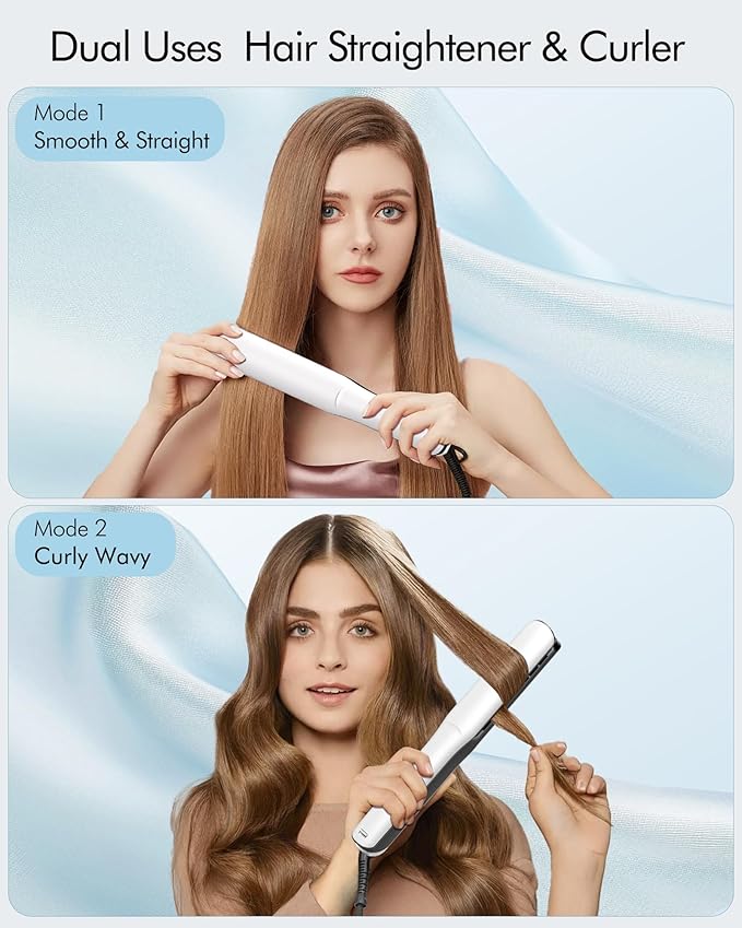 Betahouse Flat Iron Hair Straightener and Curler 2 in 1 with Cooling Air Vents and Add Essential Oil, 1 Inch Titanium Straightening Curling Iron Airflow Styler 3 Temp UP to 450℉ Dual Voltage