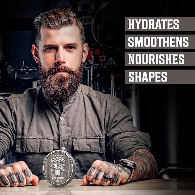BEST DEAL Beard Balm with Argan Oil & Mango Butter - Styles, Strengthens & Softens Beards & Mustaches - Citrus Scent Leave in Conditioner Wax for Men by Viking Revolution