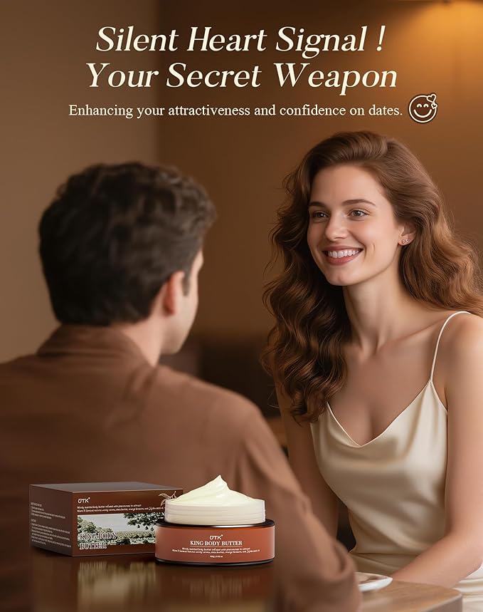 King Body Butter for Men, Mixed Woody Fragrance & Orange Blossom, Warm and Sensual Scent, Organic Shea & Jojoba Seed Oil, Moisturizing Formula with All-Day Fragrance,3.52oz, Enhance Attractiveness