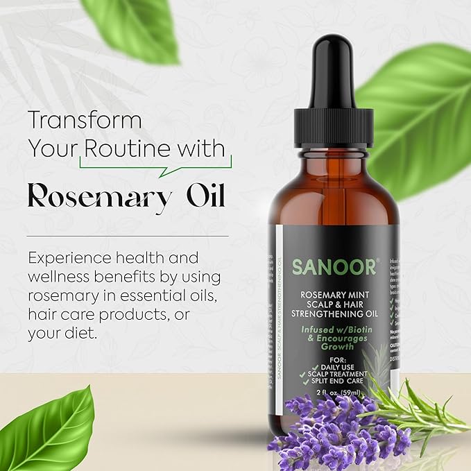 SANOOR® Rosemary Mint, Scalp Hair Growth Oil, Infused Biotin to Encourages Hair Growth | Healthier, Stronger & Long Strands | All Type & Texture | Straight, Waves & Chemically Treated Hairs