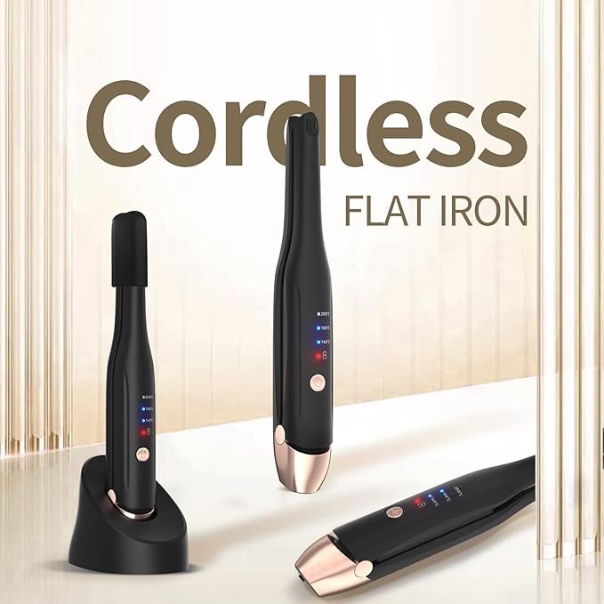 Mini Cordless Hair Straightener Portable Straight Curl Dual Purpose Hair Straightening Irons Fast Heating Hair Care with 3 Temperature Settings and Auto Shut-Off Hair Styling Tools for Women (Black)