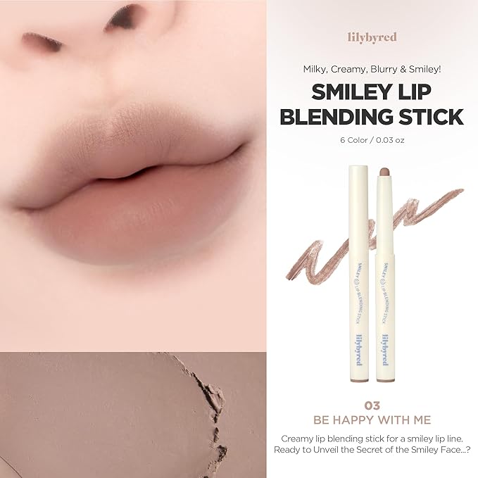 lilybyred Smiley Lip Blending Stick | Korean 3-in-1 Multi-Use Lip Liner, Smooth Creamy Texture, Long-Lasting Matte Finish, Soft Blur Effect, Precision Contour Pencil, 0.028 oz. (03 Be Happy with Me)