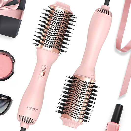 LANDOT Hair Blow Dryer Brush: One-Step Hot Air Brush with 60mm Oval Barrel - 4 in 1 HairDryer Styler and Volumizer for Drying Straightening Curling Volumizing Hair Fight Frizz and Add Volume