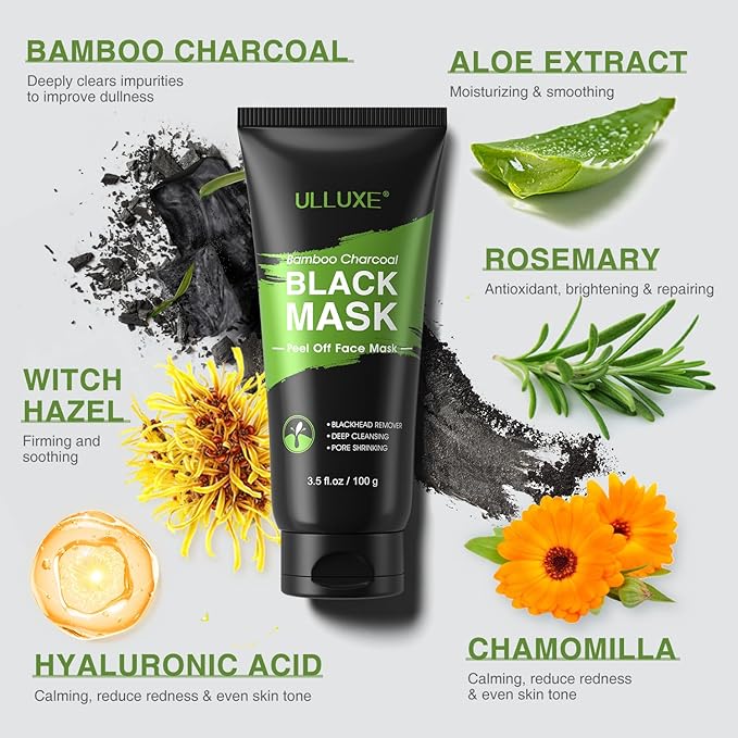 Blackhead Remover Mask Kit, Charcoal Peel Off Mask for Face Nose Blackheads Acne and Deep Pores Cleansing, Black Face Mask Peel, Charcoal Mask with Brush and Pimple Extractors, (3.5 Fl.oz)