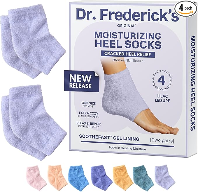 Dr. Frederick's Original Moisturizing Fuzzy Heel Socks - 2 Pairs - Cozy Gel-Lined Sleep Socks for Women & Men - Soothes Dry, Cracked Feet - Heel Repair - Lilac Leisure