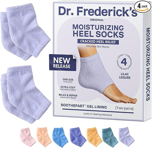 Dr. Frederick's Original Moisturizing Fuzzy Heel Socks - 2 Pairs - Cozy Gel-Lined Sleep Socks for Women & Men - Soothes Dry, Cracked Feet - Heel Repair - Lilac Leisure