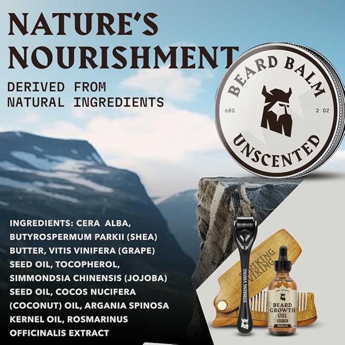Striking Viking Beard Balm for Men & Mustache Balm with Shea Butter & Argan Oil - 2 oz, Light Hold - Fragrance Free Beard Conditioner & Softener - Softens & Shapes with Tea Tree & Jojoba Oils