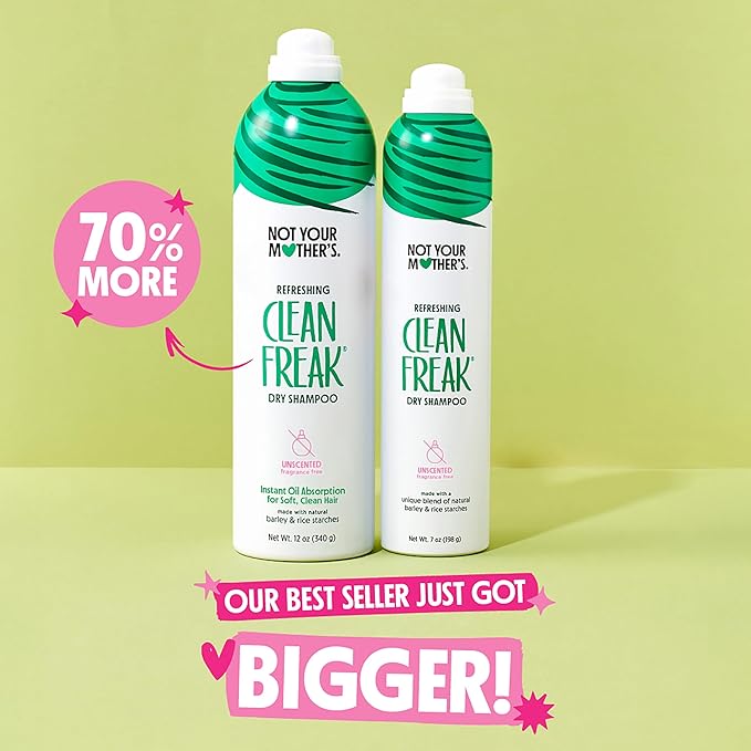 Not Your Mother's Clean Freak Unscented Dry Shampoo (2-Pack) - 12 oz - Refreshing Dry Shampoo - Instantly Absorbs Oil and Odor for Refreshed Hair