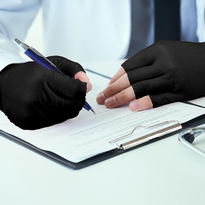 Geyoga 6 Pairs Fingerless Moisturizing Gloves Eczema Cotton Gloves for Adults Half Finger Touchscreen Lotion Overnight Dry Hands for Women Sleeping(Black)