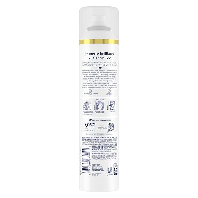 Dove Advanced Dry Shampoo Brunette Brillance Refresh & Revive Hair Without Water Refresh Hair with a Hint of Brunette Tint 7.3 oz