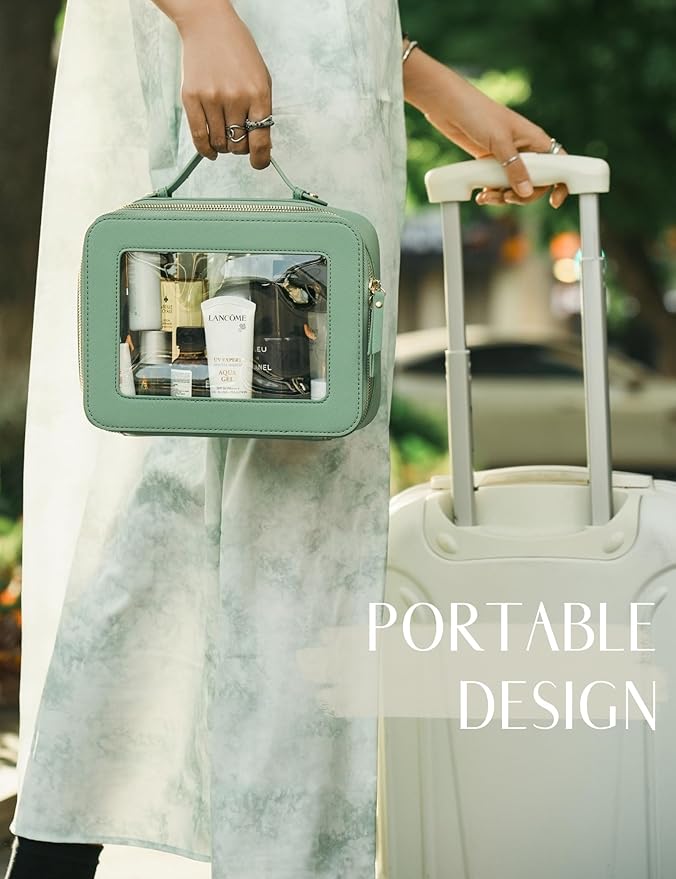 Popvibe Clear Makeup Bag Travel Cosmetic Case Transparent Toiletry Bag with Zipper, Portable Make Up Organizer Traveling Compact Car Bag for Essentials