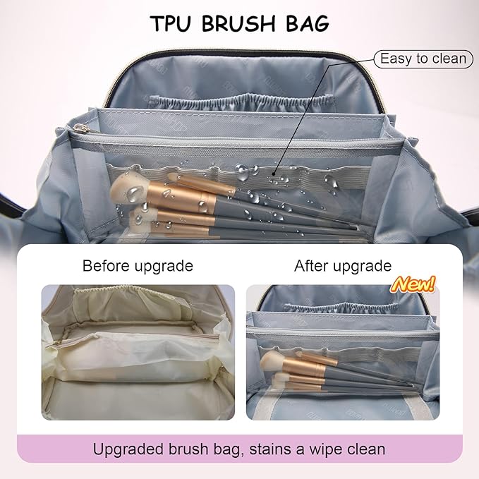 BOYATU Travel Makeup Bags for Women: Vegan Leather Cosmetic Bag Set of 3 - Large Capacity Make up Bag with Divider - Wide Open Waterproof Toiletry Organizer Bag with Handle (L12-Violet)