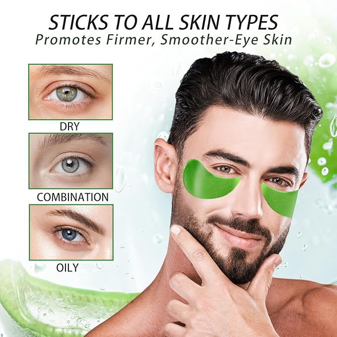 Aloe Vera Eye Masks - 60 Pcs - Reduce Puffy Eyes & Dark Circles, Firm & Improve Under Eye Skin, Pure Natural Extracts for Youthful Appearance & Reduction of Fine Lines and Wrinkles