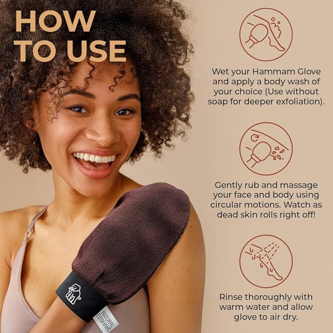 Natural Elephant Exfoliating Hammam Glove | Authentic Moroccan Kessa Body Scrub Mitt for Spa-Quality Skin Renewal | Pearl White Single