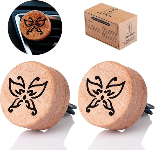 Essential Oil Car Diffuser, 2 PCS Butterfly Car Aromatherapy Wood Diffuser with Vent Clip