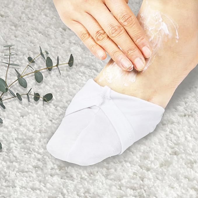 BLMHTWO 4 Pairs Moisturizing Socks, Overnight Foot Care, For Dry Cracked Feet, White Cotton