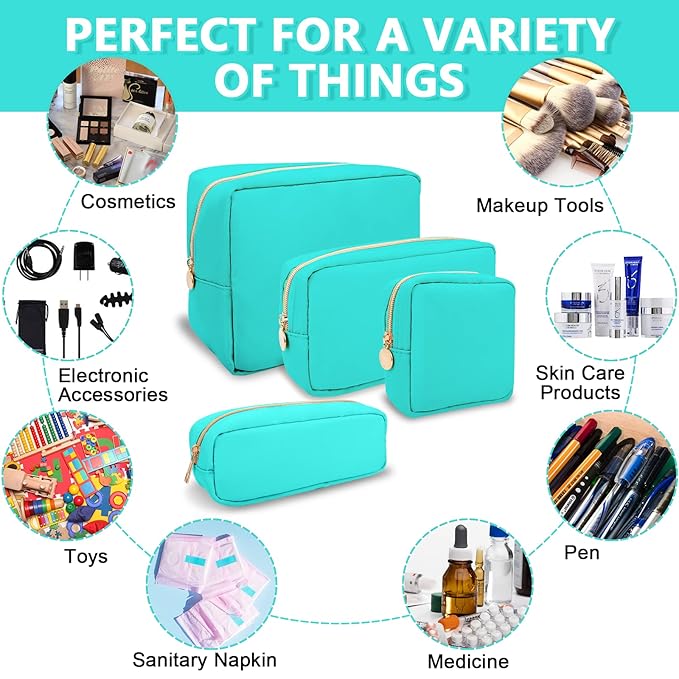 Mini Makeup Pouch for Purse, Small Cosmetic Bag Pouch Nylon Travel Toiletry Organizers Bag for Women Girls, Cute Zipper Coin Purse Preppy Storage Purse for School Work(Mini-Cotton Candy)