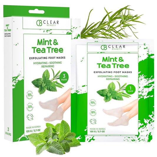 Mint & Tea Tree Foot Masks Moisturizing Socks - Exfoliating, Hydrating & Revives Cracked Feet - Dermatologist Tested, Clean Beauty & Cruelty-Free Skincare - 3 Pairs