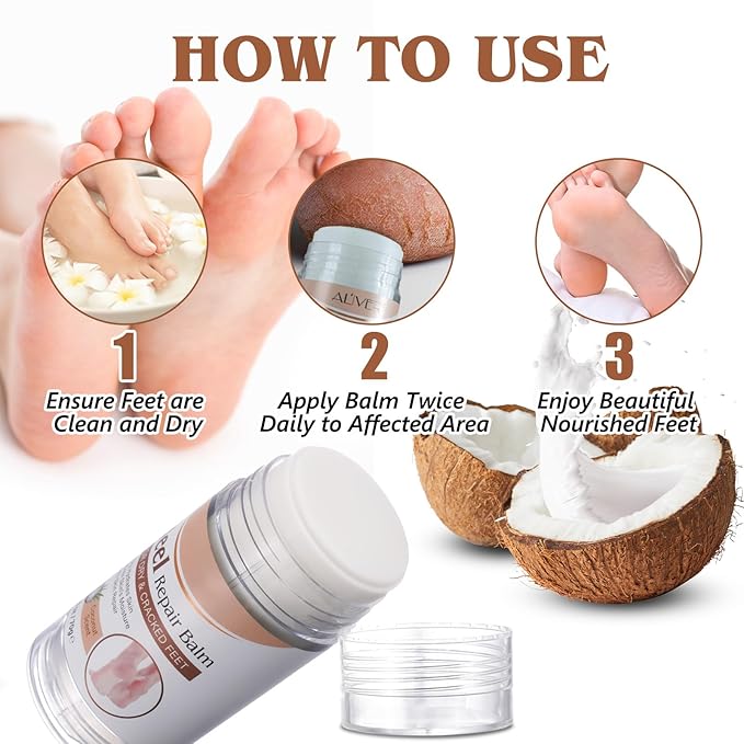 2 Pack Cracked Heel Treatment Balm Stick, Dry & Cracked Foot Repair for Instant & Intensive Moisturizing & Hydrating Heel with Aloe, Coconut Oil, Hyaluronic Aicd, Olive Oil, Coconut Scent|2.46 oz/70 g