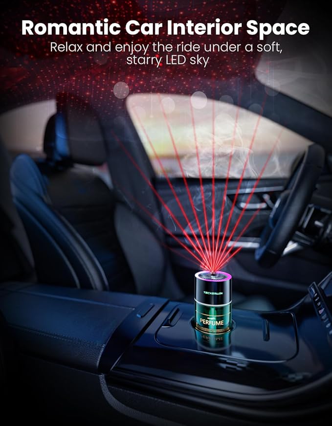 Car Air Freshener, Car Diffuser with RGB Ambient Light & Starry Ceiling, 4 Smart Scent Modes, 120-Day Runtime, Auto On/Off,USB-C Rechargeable, Ocean-Inspired Fragrance, 120ML