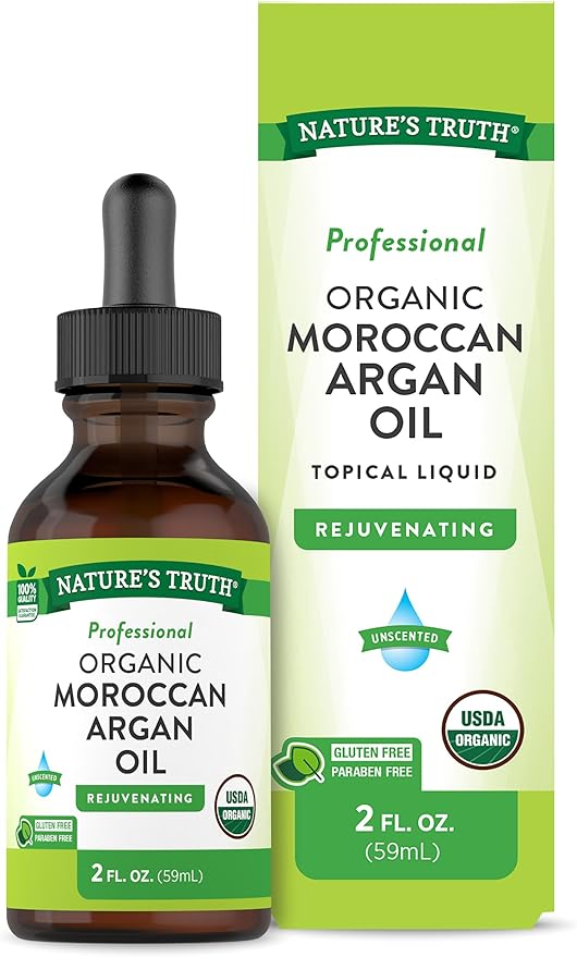 Nature's Truth Moroccan Argan Oil | 2 fl oz | USDA Organic | for Hair, Skin, and Nails | Paraben & Gluten Free