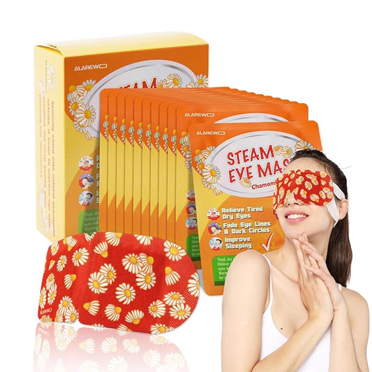 Steam Eye Mask Self Heating Moist Eye Compress Disposable SPA Warm Eye Mask 10 Packs for Dry Eyes, Eye Fatigue, Stress Relief, Soothing Headache Travel Trouble Sleeping (Chamomile)