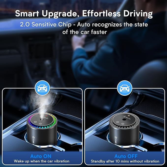 Smart Car Air Freshener, New Ultrasonic Car Diffuser, Star Projector & RGB Voice-Activated, 5S Full Odor Clean, 3 Mode & Auto On/Off, 50ML Refillable Scent Long Lasting Up to 135 Days - Cologne