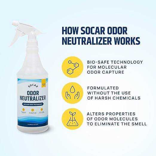 SOCAR - Odor Neutralizer Eliminates odors for Home, Office, Gym, Car. Eliminates Odors from Pets, Cooking, Sports Gear, Urine, Vomit & Unwanted, Strong Odors 32oz Liquid Spray