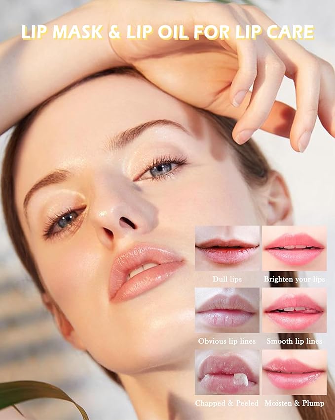 2Pcs Watermelon Lip Balm Honey Pot Lip Mask & Lip Glowy Oil Lip Care Set, Propolis Moisturizing & Nourish Hydrating Lip Gloss Repair, Reduce Lip Line & Plump Dry Cracked Lip Scrub Exfoliator -Set C