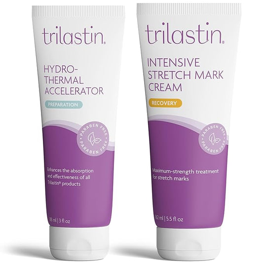 TriLASTIN Stretch Mark Cream for Pregnancy - 5.5 Oz & 3 Oz Hydro-Thermal Accelerator & Absorption Serum - Intensive Moisturizing Formula with Hyaluronic Acid - Prevent Stretch Marks During Pregnancy