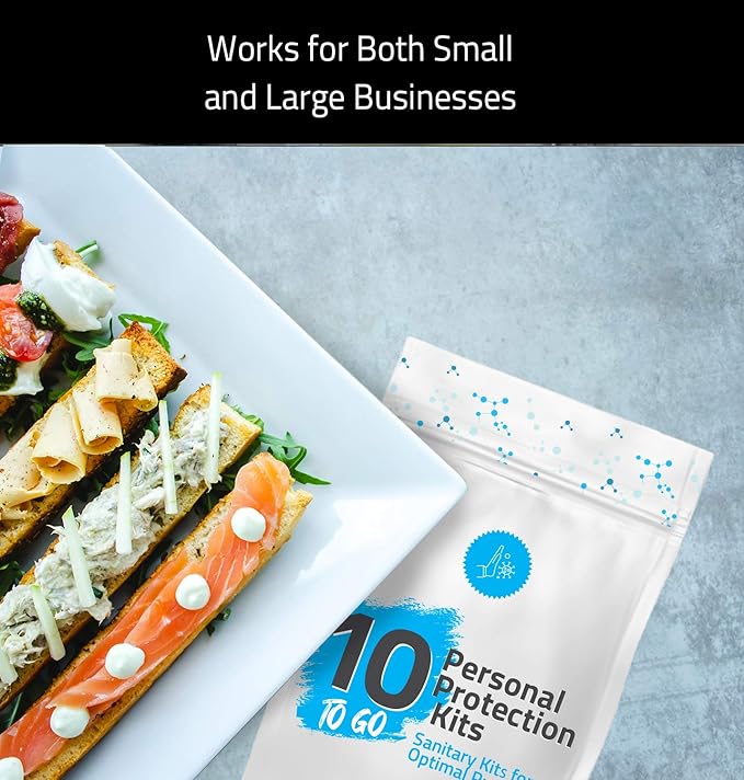 All-in-One Personal Protection Kits to GO - 10 Pack - With Plastic Gloves, Hand Cleansing Wipes, Disposable Face Mask