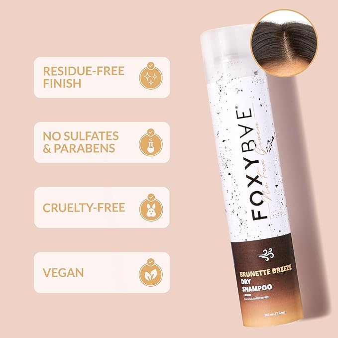 FoxyBae Dry Shampoo for Dark Hair - with Biotin - Deodorizing, Volumizing, Refreshing Spray - Brunette Breeze - 7 Fl Oz