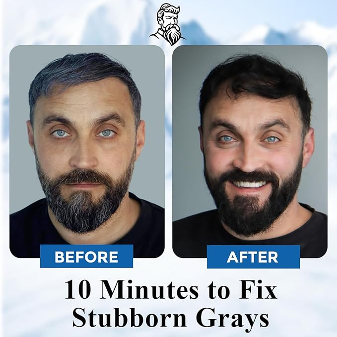 Men's 3-in-1 Black Beard & Hair Dye Shampoo, Instant Grey Darkening Beard Color Shampoo in 10 Minutes, Simpler Gray Reducing Mustache & Beard Dye for Men, with Plant Extract for Healthy Facial Hair