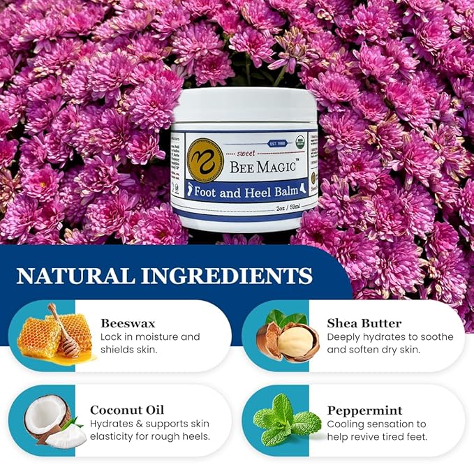 Sweet Bee Naturals Organic All Natural Foot and Heel Balm 2 OZ Jar. For Dry and Cracked Feet Repair. Organic Salve Moisturizer for Heel Care & Callus Treatment. Made in USA. 1 Jar (2 OZ)