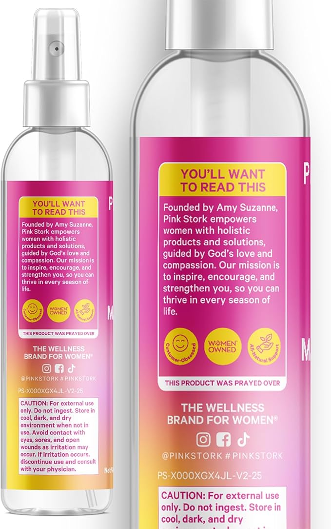 Pink Stork Magnesium Spray Mist - for Calm, Stress, and Sleep, Seasickness Support, Pregnancy Must Haves, 200 mg per 6 Sprays, Pure Magnesium Chloride Body Spray, 4 oz, Unscented