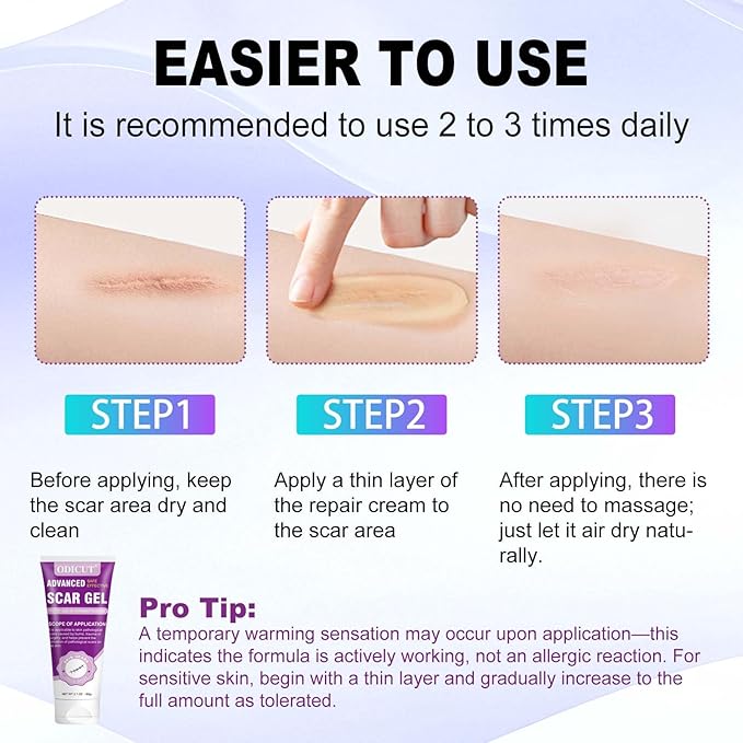 Silicone Scar Gel - 16.5% Complex Active Repair Scar Cream, 2.1 oz for Stretch Marks & Surgical Scar Treatment, Keloid Care for All Skin Types. Effective on New & Old Scars, Pregnancy, Keloids-Purple