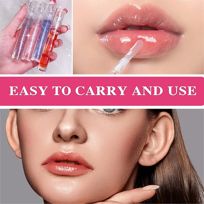 6 PCS Clear Glass Hydrating Lip Gloss Set,Essence Lip Stick Jelly Toothed Lip,Plumping Lip Oil Long Lasting Moisture,Lip Treatment,Lip Balm Kit,Lip Stains For Women,Lip Makeup