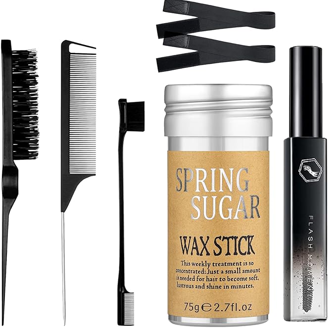 7 Pcs Hair Wax and Edge Control Set for Women - Flyaway Styling Products Includes Wax Stick, Hair Finishing Stick, Comb, Elastic Bands for Wig Edges
