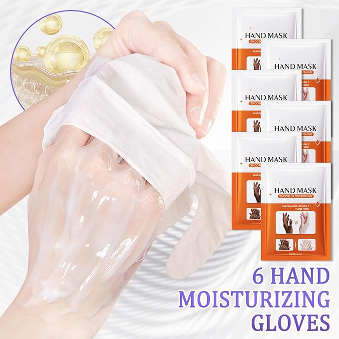 Hand Mask Moisturizing Gloves 6 Pack,Hydrating Hand Mask for Women,Soft Gloves for Dry Cracked Skin D