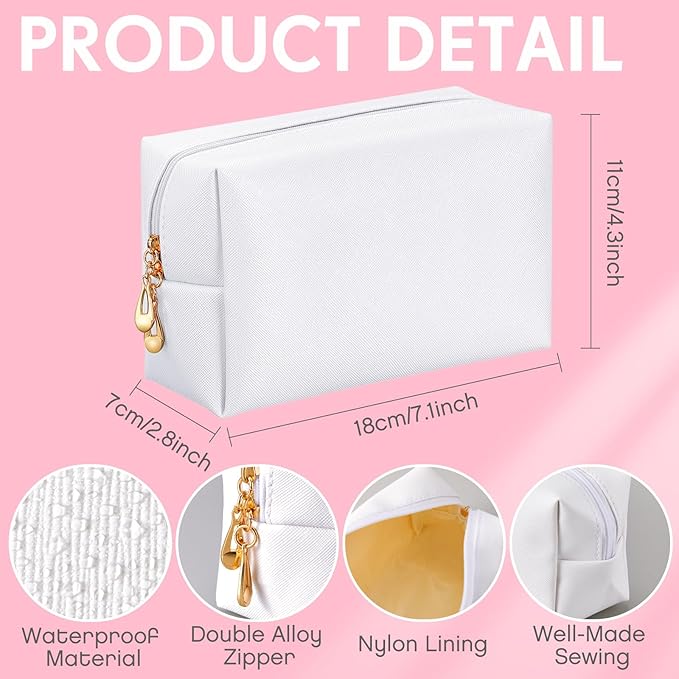 Kigeli 15 Pcs Aesthetic Makeup Bags PU Leather Cosmetic Pouches Waterproof Plain Toiletry Bags Makeup Pouches Bulk for Women Party Gift Travel Storage Organizer(White)